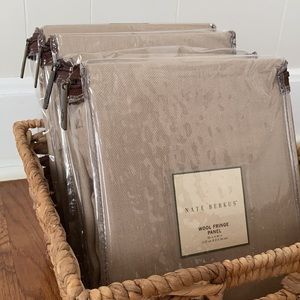 Set of 4 Wool Panels Fringe Beige Curtains Wheat